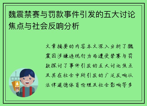 魏震禁赛与罚款事件引发的五大讨论焦点与社会反响分析