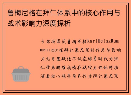 鲁梅尼格在拜仁体系中的核心作用与战术影响力深度探析