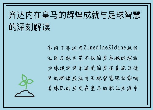 齐达内在皇马的辉煌成就与足球智慧的深刻解读